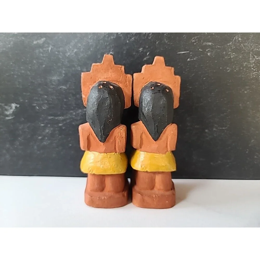 Vintage Clay Totem Style Salt And Pepper Shakers, READ